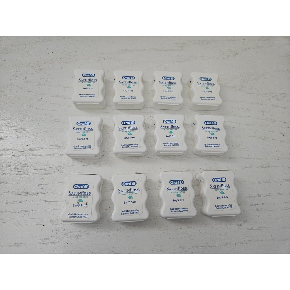 Oral-B Satin Floss Mint-Menthe Dental‎ Floss 12 Pack Travel Pack 5m/5.5yds